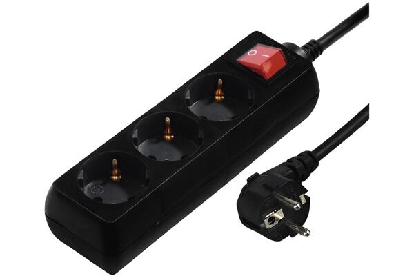 Hama 108816 3F STECKDO.M.SCH.3M Schwarz