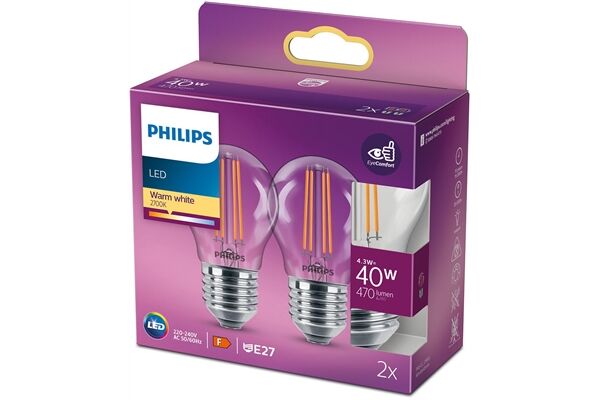Philips LEDCLA 40W E27 P45 WW CL ND 2er