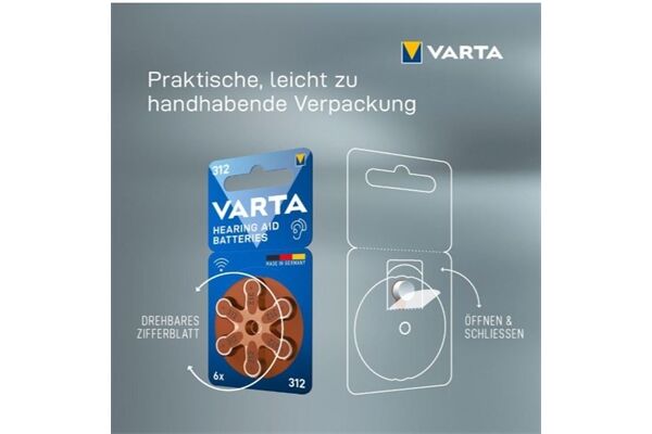 Varta V312 Hörgerätebatterie 6er Blister