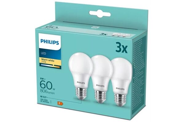 Philips LED 60W A60 E27 WW FR ND 3PF 3er
