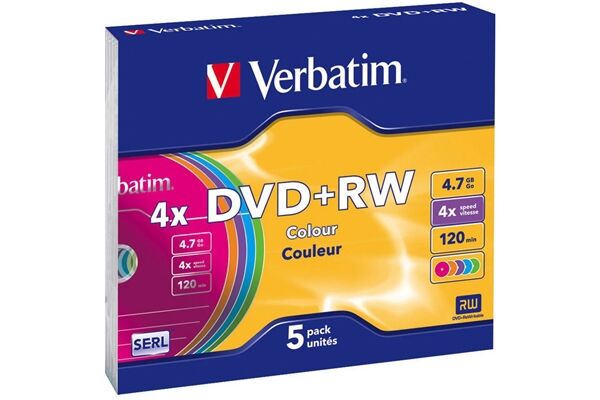 Verbatim DVD+RW 4,7GB 4X 5er SC Colour Ser 5 Stüc